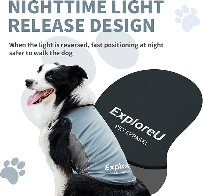 Dog Shirt, Cooling Vest Lightweight Breathable, Dog T-Shirts All-Season Sun Protection Quick Dry Soft Stretchy Reflective Tank Top - Small Medium Large Dogs (Misty Glade+Water Drop, Large)