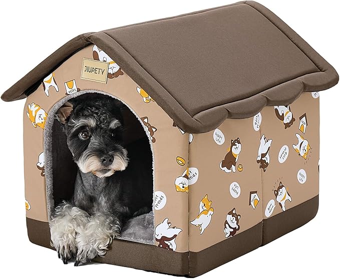 Jiupety Dog House Indoor, L Size Indoor Dog House for Medium Dog, Warm Cave Sleeping Nest Bed for Cats and Dogs, Brown