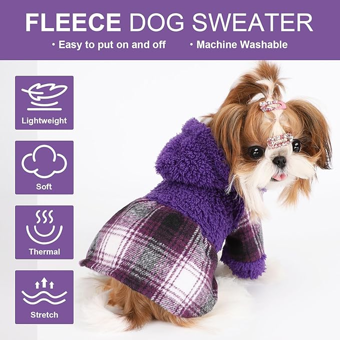 Dog Sweater Puppy Clothes for Small Dogs Boy Girl Pet Hoodies for Dogs Cold Weather Doggie Coats Fall Doggy Sweatshirt for Chihuahua Yorkie Cat Outfits (Purple, Small)