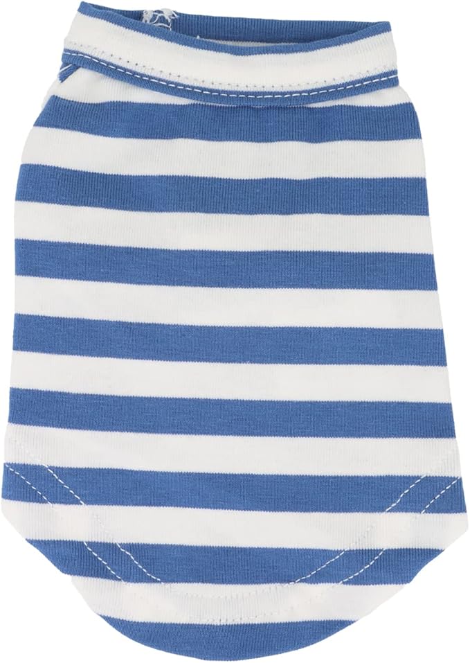 LOPHIPETS 100% Breathable Cotton Striped Dog Tee Shirt T-Shirt for Small Dogs Teacup Chihuahua Yorkie Puppy Clothes-Blue and White Strips/XXS
