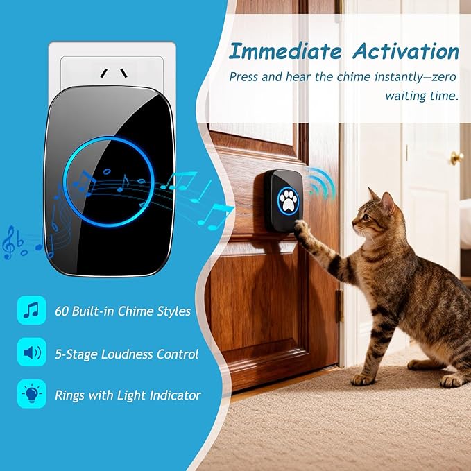Edge Touch Dog Bell – Blk Long-Range Wireless Dog Door Bell 1000ft with LED, Waterproof Dog Buttons & Dog Clicker for Communication, Durable Bells for Dog Training to Go Outside(2 Chimes & 1 Bell)