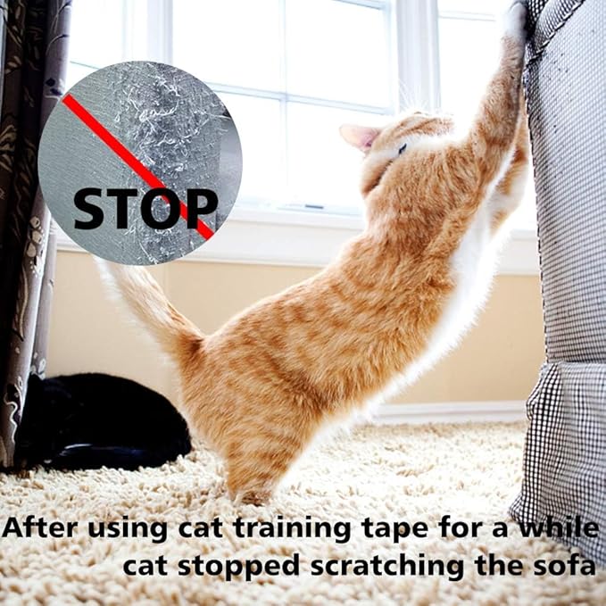 Cat Scratch Deterrent Tape - Anti-Scratch Cat Training Tape for Couch, Furniture, Door, 4" x33Yards, 100% Transparent Clear, Removable, Residue-Free, Non-Toxic