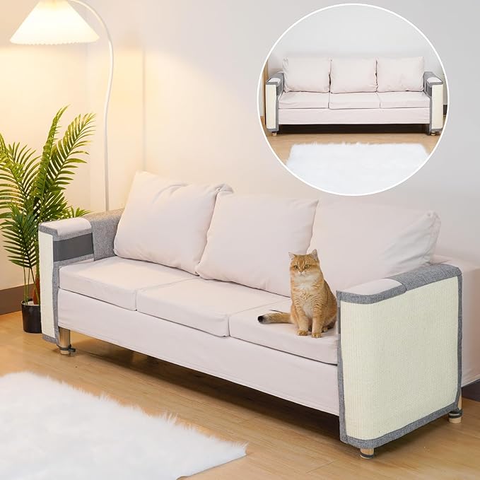 Uross Cat Couch Protector, Natural Sisal Scratch Guards for Cats - Left&Right, 23.6*19.7 inches, Durable, Easy to Install, Grey