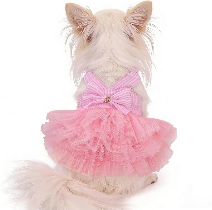 Dog Dress, Fashion Puppy Tutu Princess Dresses for Small Dogs Girl, Sweet Skirt with Dog Bowknot Clips, Spring Dog Cat Clothes Pet Apparel (Pink Dress Tutu, Small)