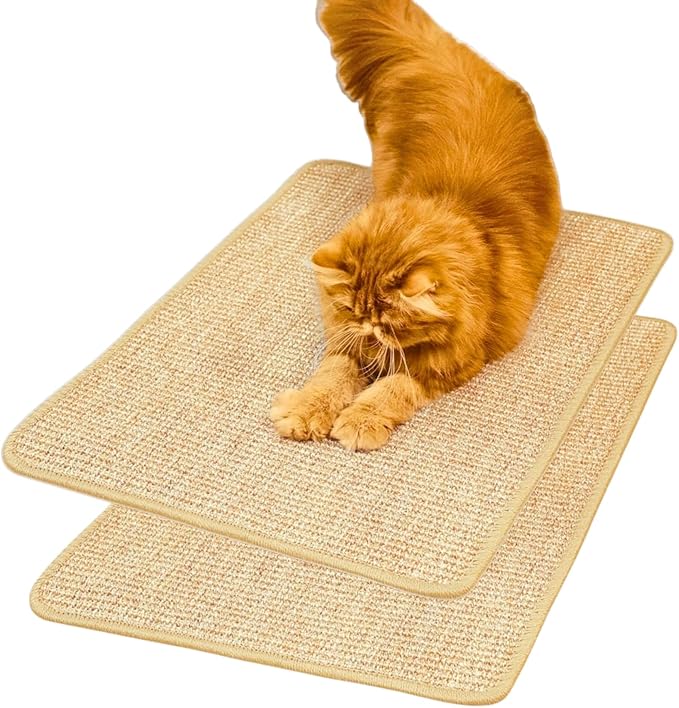 2Pack Cat Scratching Mat,23.6 X 15.7 Inch, Sisal Cat Scrater Mat with Jute Border,Protect Sofas, Carpets,Floor, Bed,and cat Paws,Beige