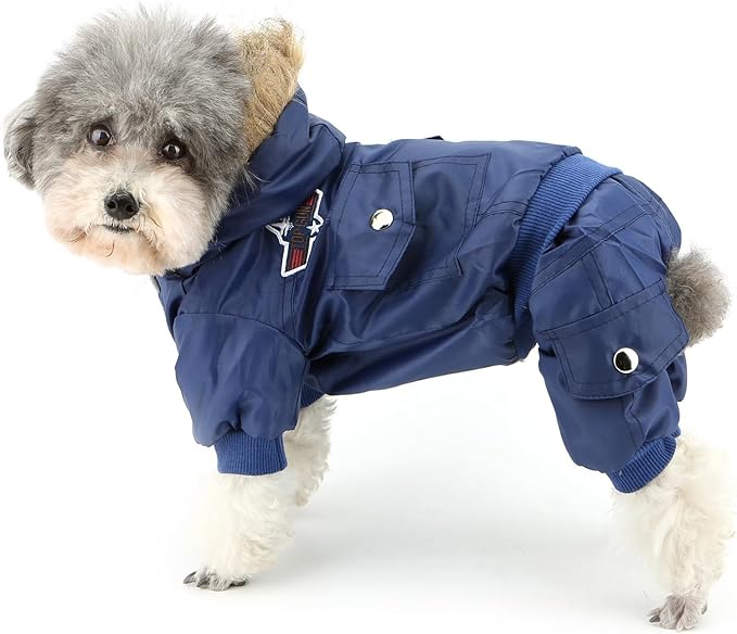 ZUNEA Padded Waterproof Small Dog Winter Jumpsuit Pet Puppy Jacket Coat Fleece Warm Snowsuit Airman Chihuahua Yorkie Outfits Clothes Apparel Blue L