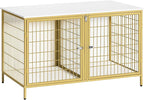 Dog Crate Furniture for 2 Dogs, 43.3" Dog Kennel with Removable Divider, Heavy Sturdy Dog Furniture Style Double Cage for Small Medium Dog, Indoor Pet House End Table, White and Gold