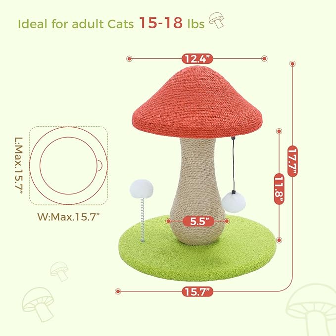 PETEPELA Flower Cat Tree for Indoor Cats, 31.5'' Small Cat Tower Cat Condo with Sisal Scratching Ramp+Mushroom Cat Scratching Post, Cat Scratcher Cute with 100% Sisal Covered Scratching Post