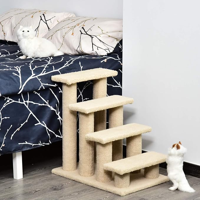 25" 4-Step Multi-Level Carpeted Cat Scratching Post Pet Stairs,cat Tree Tower cat Ladder for Indoor cat Gym for Indoor Cats cat Climbing Wall Small cat Tree for Indoor Cats Beige