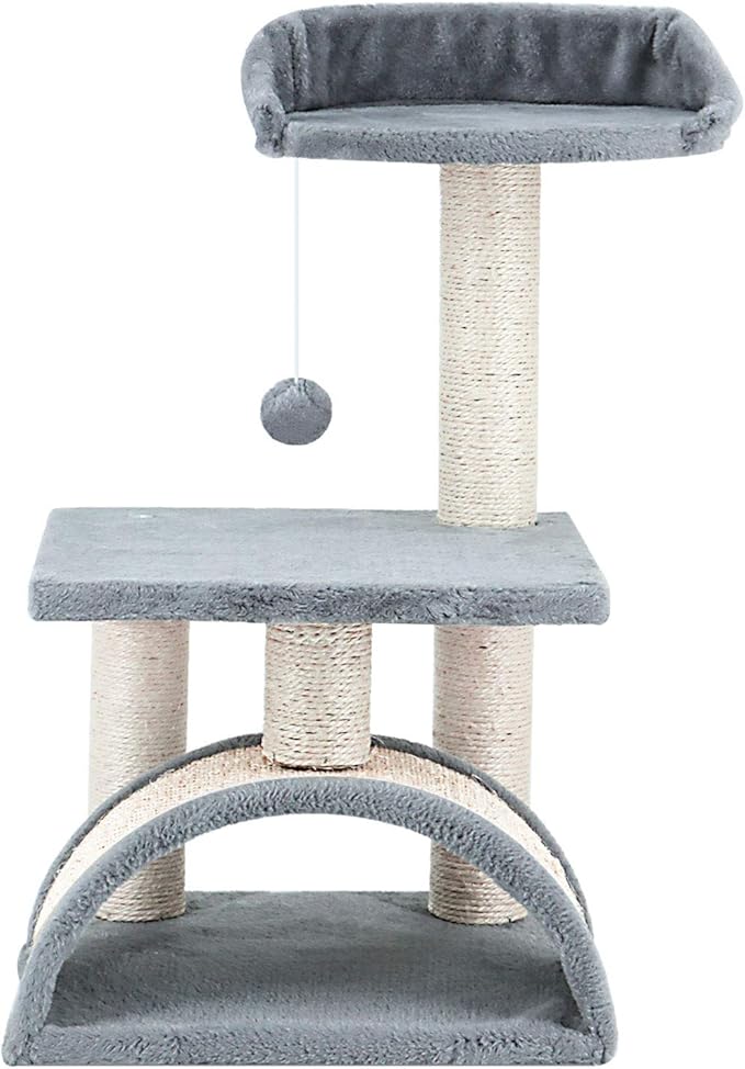 ScratchMe Tree Condo with Scratching Post, Cat Tower Pet Play House with Toy,24.4 inch(62cm), Grey