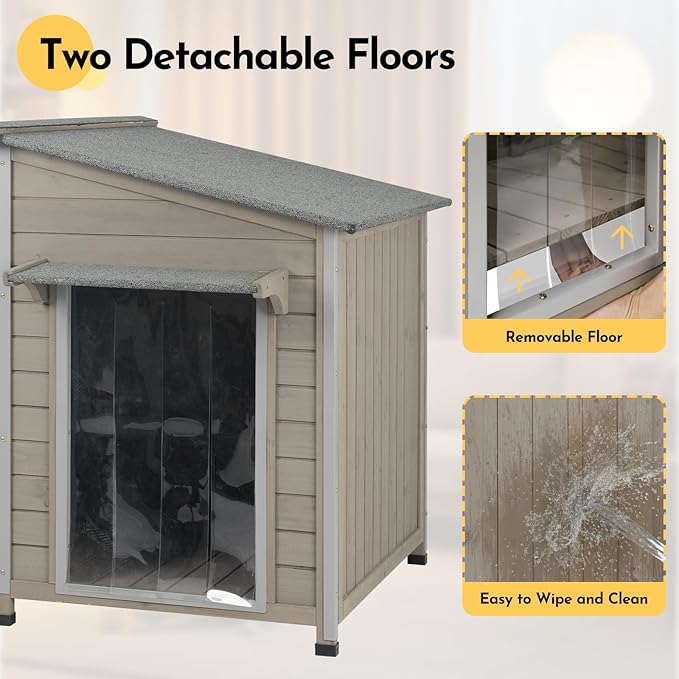 55''L Extra Large Dog House Outdoor Weatherproof, Wooden XL Dog Houses Kennel Breed with Waterproof Roof, Chew-Proof Iron Frame, Doghouse Pet Shelter Fits Small to Large Dogs