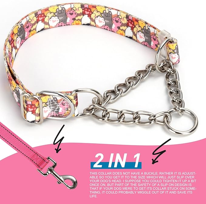 Choke Collar for Dogs - Cartoon Dog Adjustable Training Slip Collar with Chain, Anti Pull Design for Medium & Large Dogs(XL)
