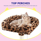 Allewie 73in Fan-Shaped Space-Saving Corner Cat Tower/Multi-Level Tall Cat Tree for Indoor Kitties/Cozy Baskets/Condos/House/Perches/Sisal Scratching Posts/Pet Activity Center/Leopard Print