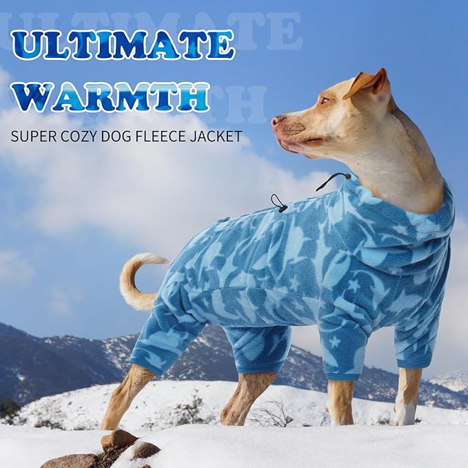 ROZKITCH Large Dog Fleece Pajamas, Pet Windproof Warm Cold Weather Jacket Vest with Luminous Zipper, Jumpsuit Apparel Outfit Clothes for Small Medium Large Dog Shark XL