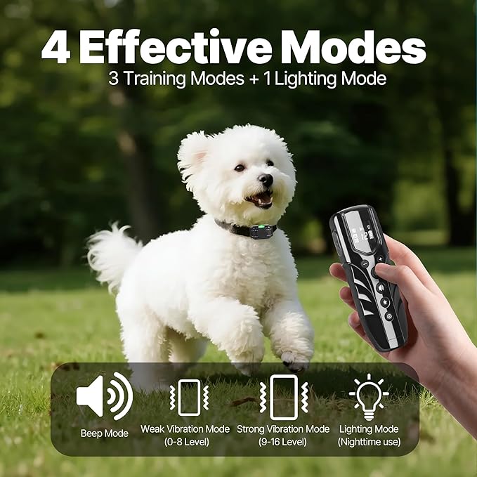 Lightweight No Shock Dog Training Collar, 2000ft Remote Control, Ultra-Small Vibrating Collar for Small (5-15lbs), Medium & Large Dogs, Safe Lock, Beep/Vibrate Modes, Prong-Free, Waterproof,Black