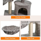27-in Heavy-Duty Cat Tree for Large Cats, Multi-Level Tower with Sisal Scratching Posts, Plush Perch, Hammock & Condo Anti-Tip Design
