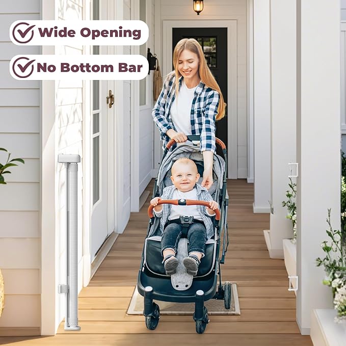 76" Retractable Baby Gates Extra Wide, Mesh Long Dog Gate for Wide Openings, Indoor Outdoor Stair Gate for Doorways Hallways Deck Porch, Child Pet Safety Essentials for Home, White