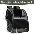 Cat Backpack Carrier for Small Dogs and Medium cat Puppy Kitten Bunny Pet Carrier Backpack Collapsible with Fully Ventilated Mesh with Safety Leash (DarkGreen, 12.9" L x 10.62" W x 15.5" H - M)