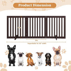 24”H Freestanding Wooden Pet Gate, Dog Gate for Stairs, Doorways, and Hallways, Step Over Foldable Pet Fence for Indoor Use, Support Feet Included, 60 inch Wide 3 Panels, Espresso