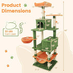 Tangkula 66 Inch Tall Cat Tree, Multi-Level Cat Tower with Sisal Scratching Posts, 2 Condos, Plush Perch, Hammock, Basket, Dangling Toys, Cat Climbing Furniture for Indoor Cats (Green+Orange)