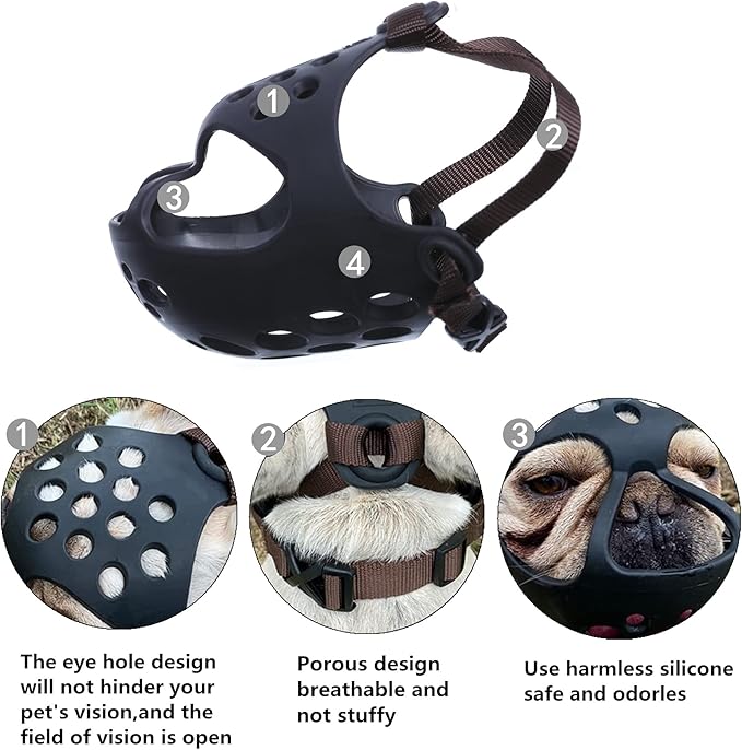 Short Snout Dog Muzzles,Soft Silicone Adjustable Breathable Bulldog Muzzle for Biting Chewing Barking Training,Ideal for Flat-Faced Dogs (Large/15-17" (Pack of 1), Blue)