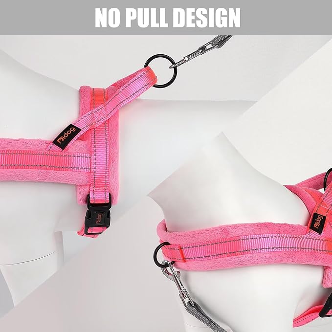 Didog Soft Flannel Padded Dog Vest Harness, No Pull/Quick Fit Reflective Dog Strap Harness, Easy for Training Walking (M:Chest 22-26", Pink)