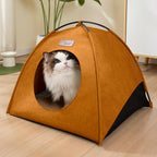 Pop-up Cat Tent Indoor Outdoor, Waterproof Cat House with Removable Cushion for All Seasons, Portable Pyramid Cat Cave Bed for Cats & Small Dogs, No Assembly Folding Pet Tent,18.9x18.9x15.4,Brown