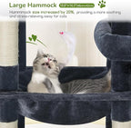 Globlazer Extra Large Platform Cat Tree, 65in Sturdy Cat Scratching Tree for Indoor Cats Large Adult, Big Cat Perch Tower with 3 Padded Perches, 6 Scratching Posts, Cat Condo, Hammock, S65, Dark Grey