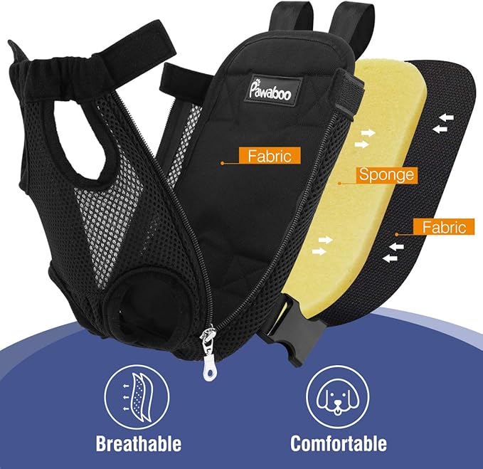 Pawaboo Pet Carrier Backpack, Adjustable Pet Front Cat Dog Carrier Backpack Travel Bag, Legs Out, Easy-Fit for Traveling Hiking Camping for Small Medium Dogs Cats Puppies 13-16lbs, Extra Large, Black