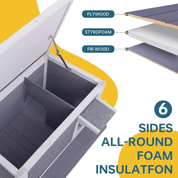 Winter-Proof Insulated Outdoor Cat House – Large Weatherproof Wooden Shelter for Feral & Stray Cats in All Seasons, Heated Cat Enclosure with Removable Roof & Elevated Floor