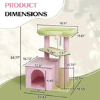 Outvita Cat Tree 27.5in Small Cat Tower, Multi-Level Cat Tree Tower with Cat Scratching Post and Pad, Cozy Cat Condo, Padded Top Bed for Kittens and Indoor Cats, Pink & Green