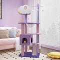 Happy and Polly 52.8 inch Moonlight Cat Tree with Celestial Moon and Star Pendants, Purple Plush Cat Tower with Hammock and Multi Level Perches
