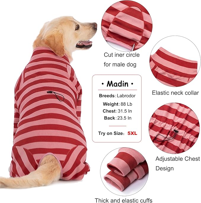 Dog Coats Autumn Winter Jumpsuit for Large Medium Dogs, Warmer Recovery Suit Polar Fleece Dog Bodysuit Lightweight Pajamas Pullover Stretchy Onesie Four-Legged Cold Weather Clothes (XL, Xmas)