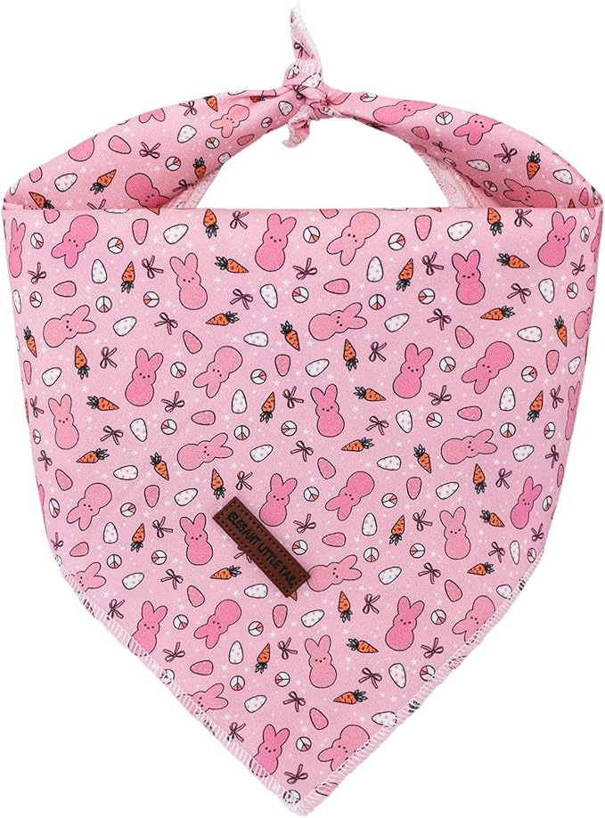Elegant little tail Easter Dog Bandana, Bunny with Flower 1PC Washable Dog Scarf Female or Male Square Bib Kerchief Scarf Adjustable Pet Bandana for Medium Large Dogs