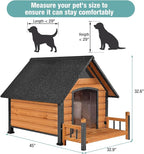 Large Dog House with Proch, Weatherproof Outdoor Kennel for Large Dogs, Chew-Resistant Iron Frame & Asphalt Roof for Outdoor (Wood, L)