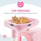 Allewie 29 Inches Cat Tree Tower/Plush Perches Platform/Condo/House/Sisal Scratching Posts/Multi-Level Activity Center Furniture for Kittens/Pink