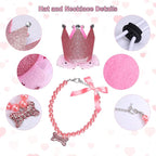 Dog Party Supplies Set - Pink Tutu Skirt, Birthday Hat, Necklace for Puppy Cat Halloween Wedding Costume