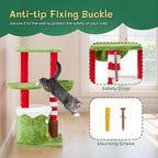 Christmas Decorations, Christmas Cat Tree Tower, 31.5 inch Cat Furniture with Condo & Hammock, Scratching Post for Indoor Cats, Green Red White Cat Tree with Massage Brush (31.5 in Christmas)