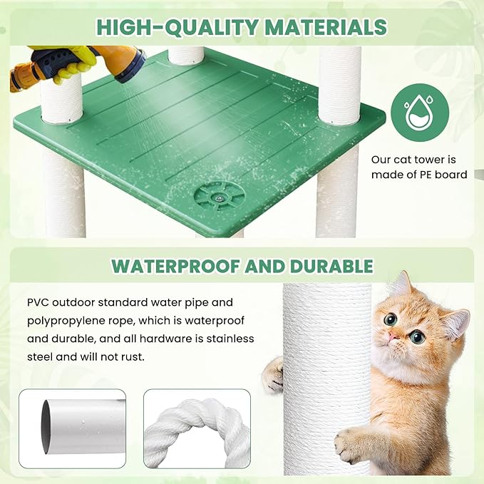 56 Inches Large Outdoor Waterproof Cat Tower, Multi-Level Cat Tree, for Outside and Indoor Cats, with PVC Board and Cat Scratching Posts