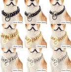 Dog Chain Collar 18K Gold High Polished Stainless Steel Cuban Link Strong Heavy Duty Chew Proof Walking Training Chain Leash Collar for Small Dogs(12mm, 14")