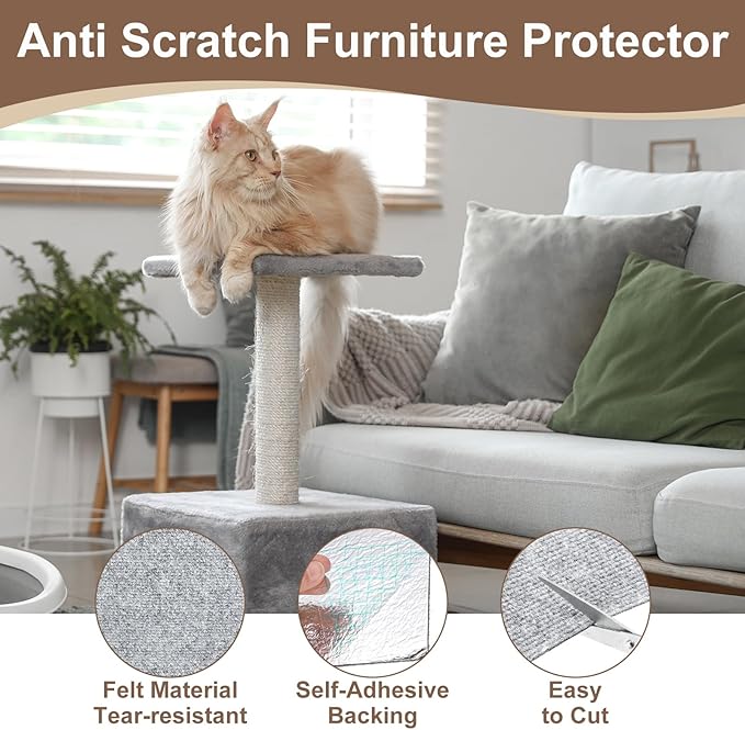 uxcell Self-Adhesive Cat Scratching Mat, 1 Roll 11.8" x 11.8" Couch Protector from Cat Claws for DIY Sofa, Wall, Doors, Cut Anti Cat Scratch Pad Carpet Mat, Light Gray