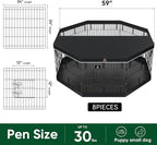PJYuCien Dog Playpen with Top Cover and Bottom Pad - Metal Foldable Exercise Pen, 8 Panels 24" H x 24" W Indoor Outdoor Pet Fence Puppy Crate Kennel, Black