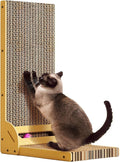L-Shaped Cat Scratcher for Indoor Cats – Durable Cardboard Scratching Pad with Ball Toy & Catnip, Furniture Protector Cat Scratcher Lounge, Large Cat Scratch Board (Natural Design)