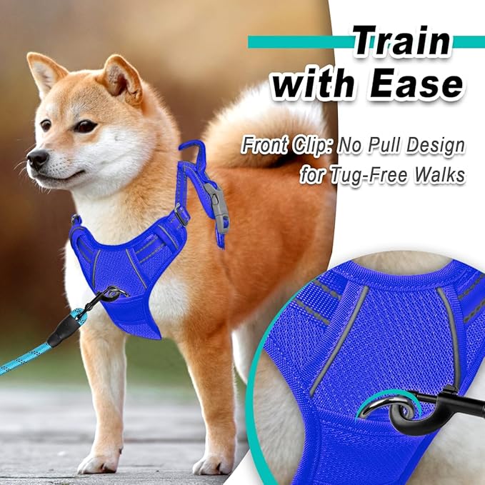 BARKBAY Dog Harness No Pull Mesh for Medium Dogs - Adjustable, Reflective, Comfortable, No Choke, Heavy-Duty - Perfect for Outdoor Training, Walking, and Hiking-Strong&Durable- M & Sapphire Blue Mesh