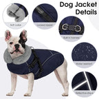 Dog Coats for Large Dogs, Dog Puffer Jacket with Harness Built in, Pet Warm Winter Vest, Dark Blue L