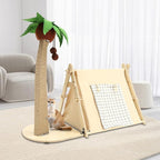 Cat Tree with Tent, 2-in-1 Cat Bed & Scratching Post, 29.5in Jute Coconut Tree with Hanging Toys, Large Cat Cave Bed 21.6x16.9in, Double-Sided Pad, Roll-up Curtain