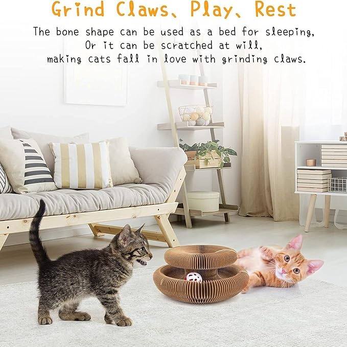 Kitty Kurlz Magic Organ Cat Scratcher Toys for Indoor, 1 Pack Twisty Paws Kitten Toy Cardboard Scratching Pads for Claw Grinding Interactive Mental Physical Exercise