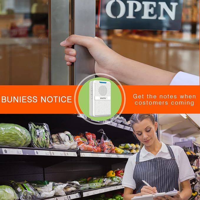 Door Chime,Wireless 600Ft Range 5 Adjustable Volume 1 Magnetic Door Open Contact Sensor with 62 Chimes Mute Mode Door Bell Plugin Receiver for Home/Office/Store White (1 Receiver + 1 Sensor)
