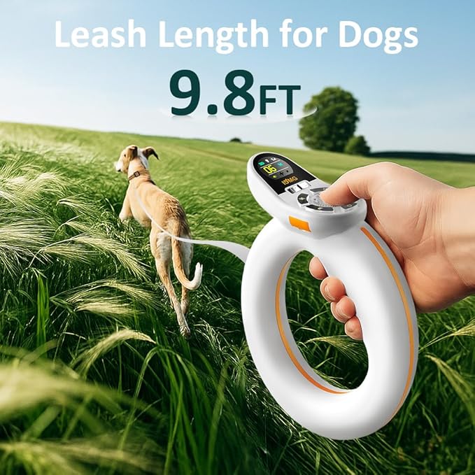 Adjustable Shock Levels Dog Training Collar with 9.8 FT Retractable Leash – Remote E-Collar for 2 Dogs, 3200 FT Range, Color Screen, Beep Vibration Static, IP67 Waterproof, USB-C Rechargeable
