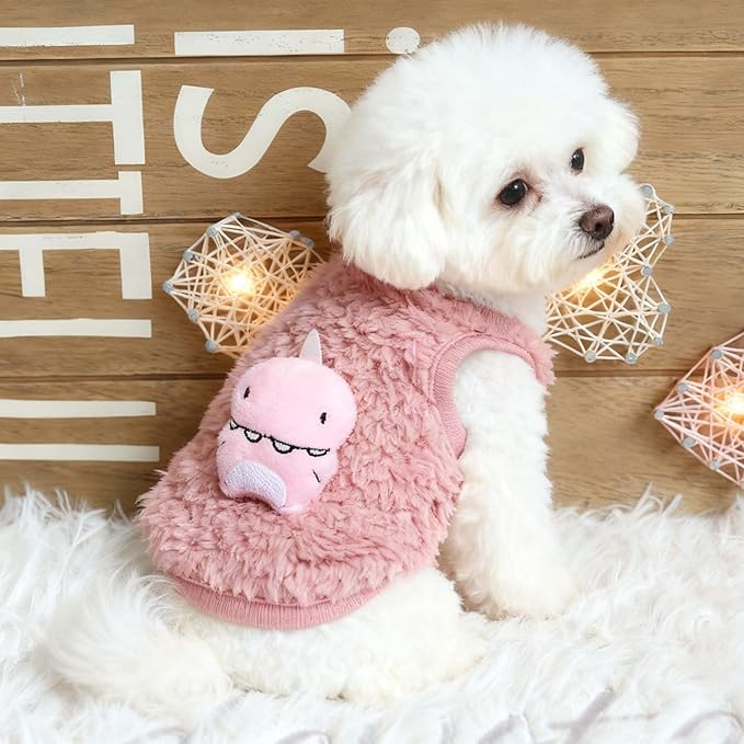 FLAdorepet 3 Packs Teacup Dog Cat XXS Clothes for Chihuahua Yorkie,Winter Warm Fleece Puppy Pet Clothes Sweater Shirt Vest for Mini Newborn Extra Small Dogs (Cute Dnosaur, XXS(Pet 1-2LBS))